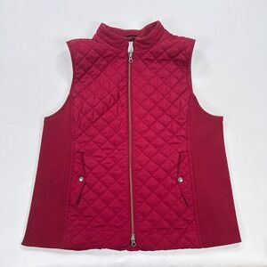 J. Jill Womens Vest XL Petite Red Quilted Zip Front Ribbed Side Pockets Classic